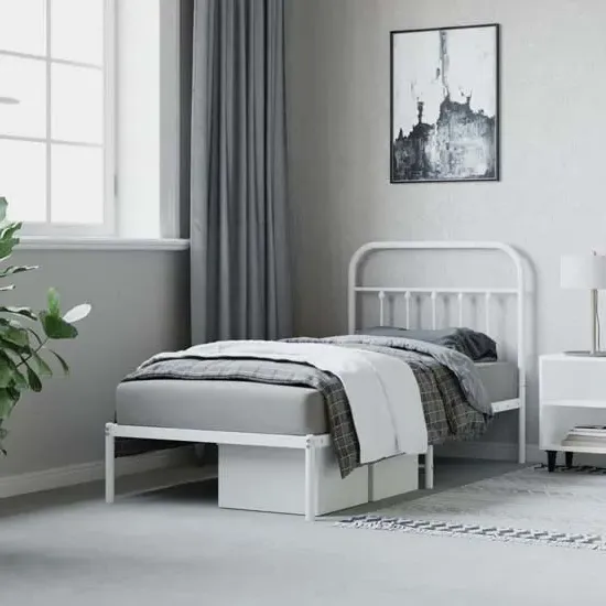 Carmel Single Bed Frame with Headboard - White, Steel image