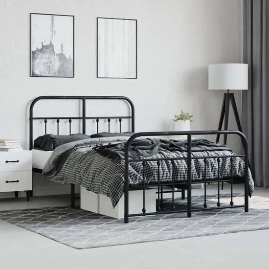 Carmel Small Double Bed Frame with Headboard - Black, Metal