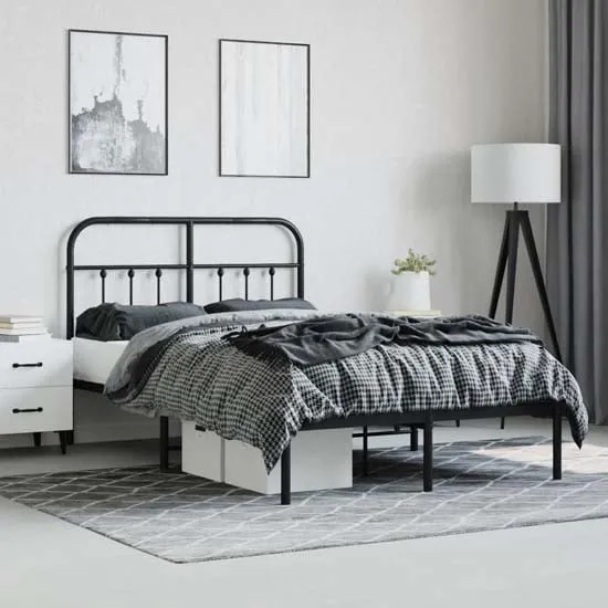 Carmel Small Double Bed Frame with Headboard - Black, Metal