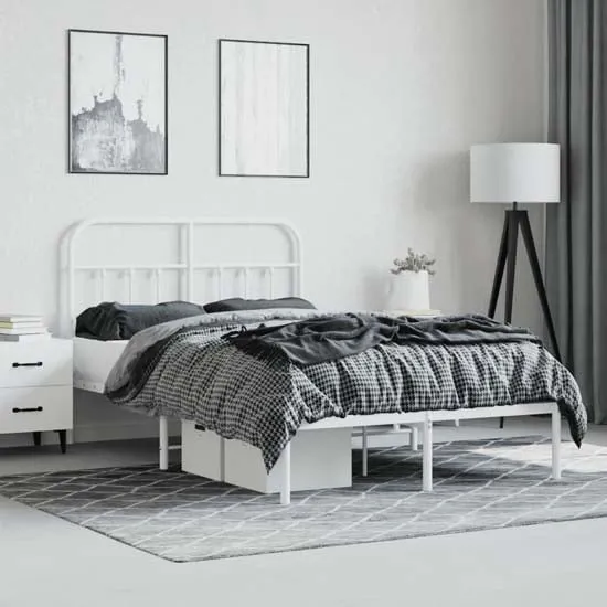 Carmel Small Double Bed Frame with Headboard - White, Metal