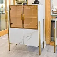 Carmel Tall Storage Cabinet 4 Doors - White, Marble