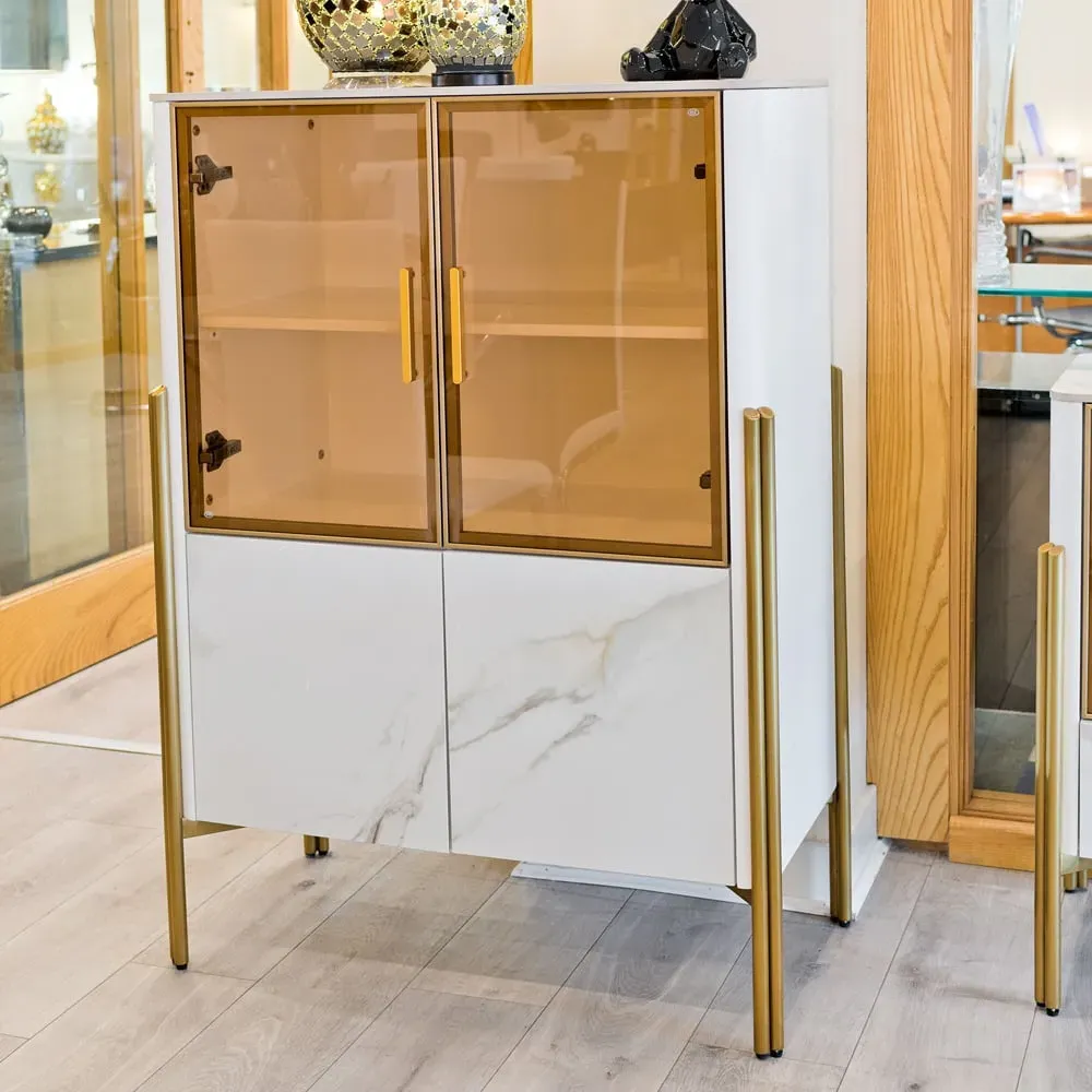 Carmel Tall Storage Cabinet 4 Doors - White, Marble image