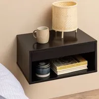 Carmel Wall Hung Bedside Cabinet with Drawer - Black, Wood