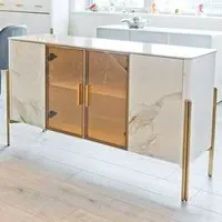 Carmel Wide Storage Cabinet 4 Doors - White, Marble