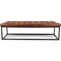 Carmel Wooden Dining Bench with Leather Seat - Tan
