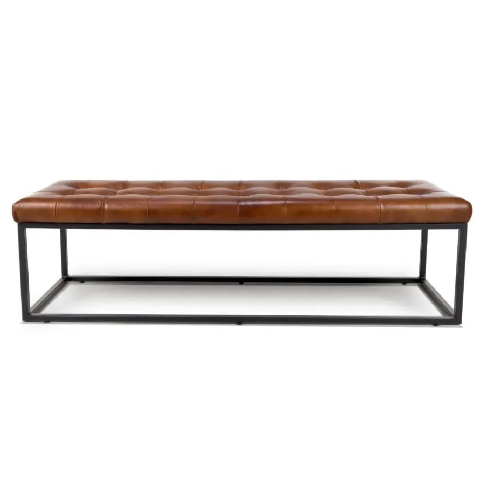 Carmel Wooden Dining Bench with Leather Seat - Tan image