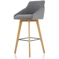 Carmen High Bar Stool with Wooden Leg - Grey, Fabric alternate view