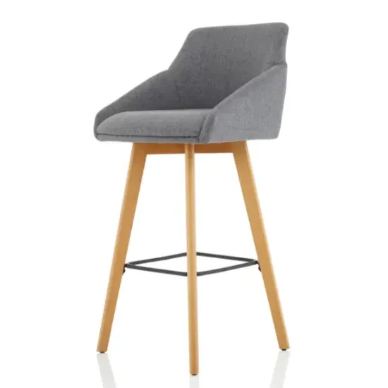 Carmen High Bar Stool with Wooden Leg - Grey, Fabric product