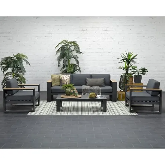 Carmo 3-Seater Lounge Set with Coffee Table - Black, Fabric