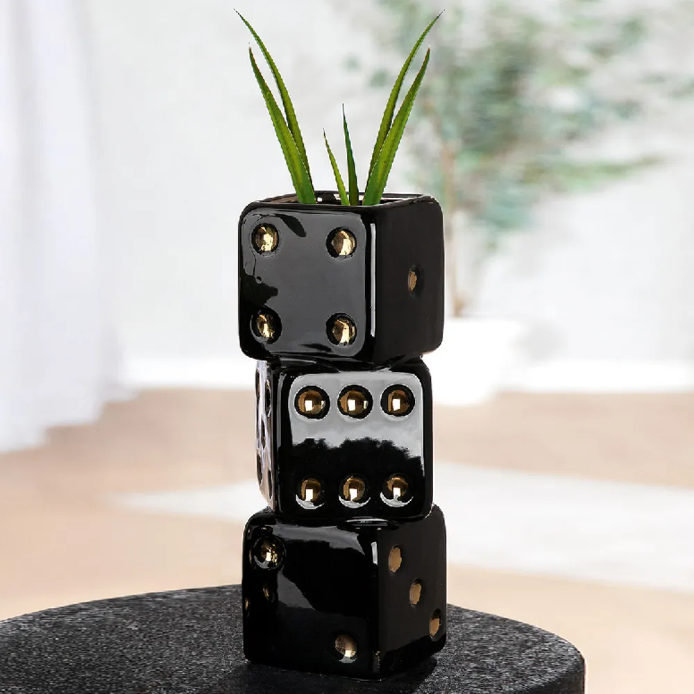 Carnation 3 Cube Ceramic Vase Set - Black, Gold product