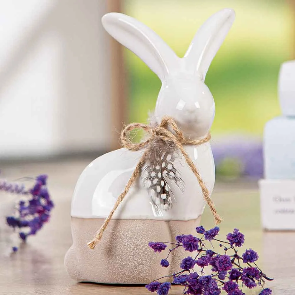 Carnation Bunny Sculpture - Beige, Ceramic product