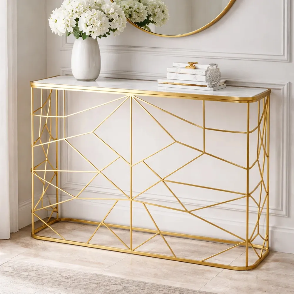 Carnation Console Table with Glass Top - Gold, Metal product