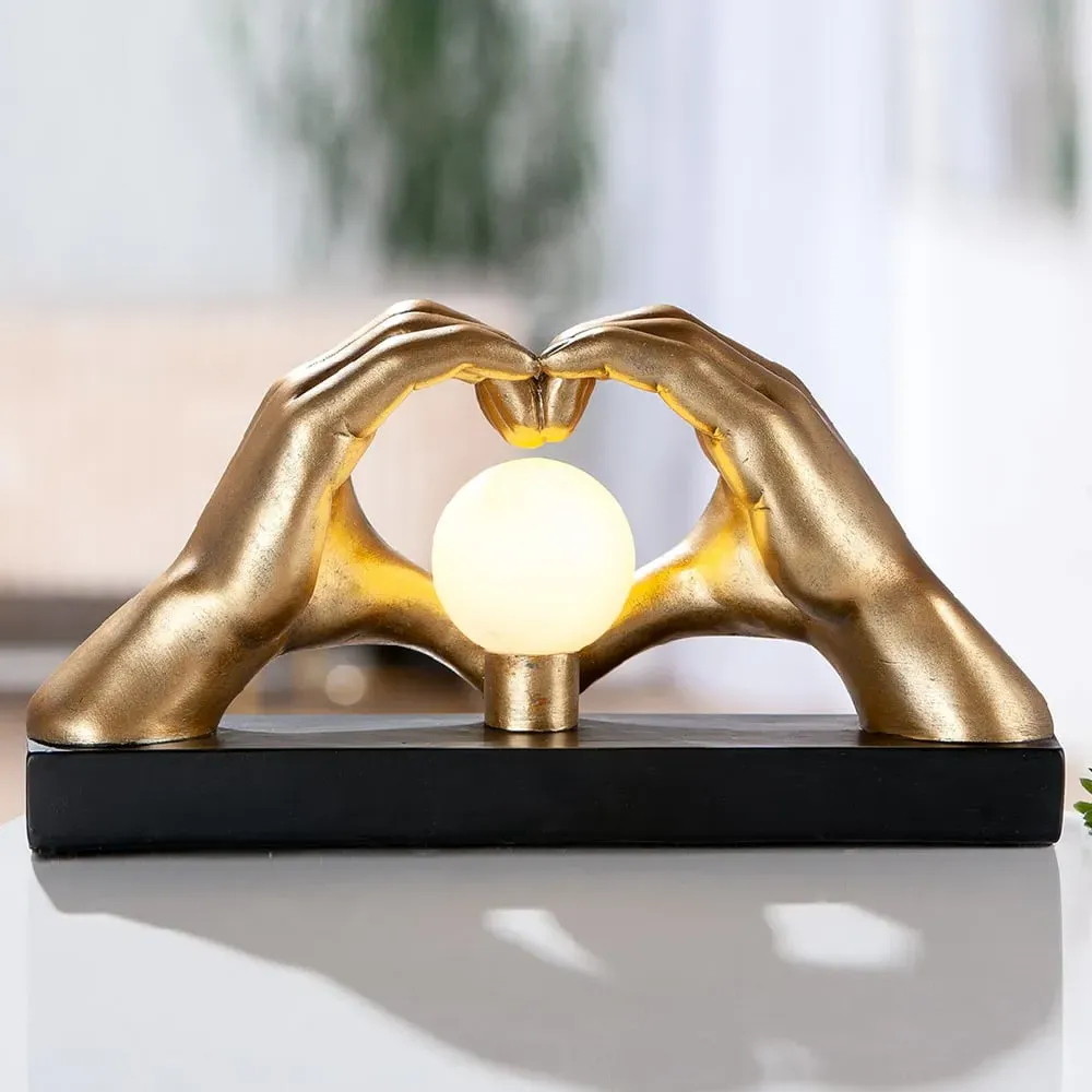 Carnation Heart Table Lamp - Black, Gold, Synthetic Resin product