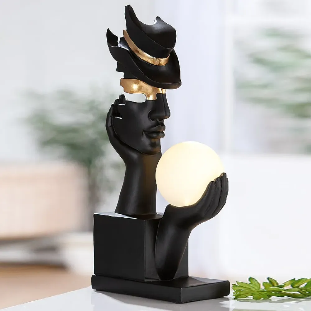 Carnation Silence Art Table Lamp - Black & Gold, Synthetic Resin product