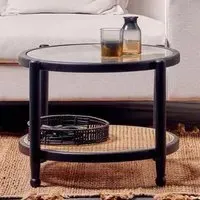Carolina Clear Glass Coffee Table - Black, Elm Wood