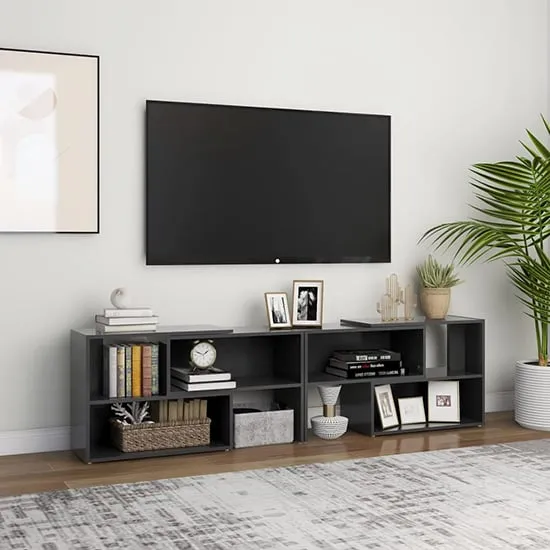 Carolus Extendable TV Stand with Shelves - Grey, Engineered Wood image