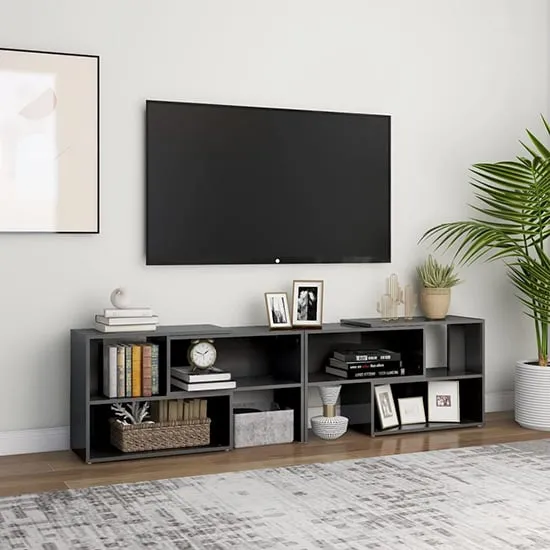 Carolus TV Stand with Shelves - Grey, High Gloss image