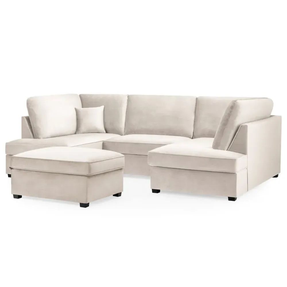 Caronia U-Shaped Corner Sofa - Beige, Plush Velvet