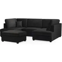 Caronia U-Shaped Corner Sofa - Black, Plush Velvet