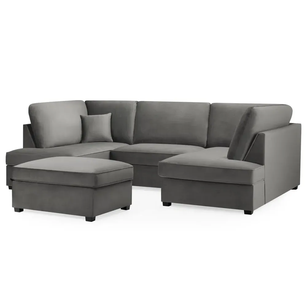 Caronia U-Shaped Corner Sofa - Grey, Plush Velvet
