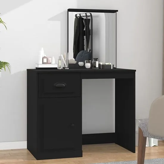 Carpi Dressing Table with Mirror - Black, Engineered Wood
