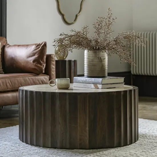 Carpi Round Coffee Table - Dark, Travertine & Mango Wood product