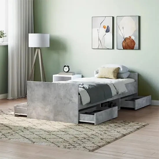 Carpi Single Bed with 4 Drawers - Concrete Effect