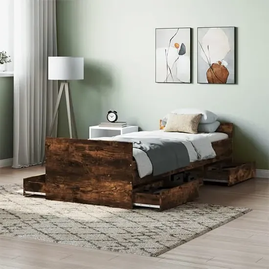 Carpi Single Bed with 4 Drawers - Smoked Oak