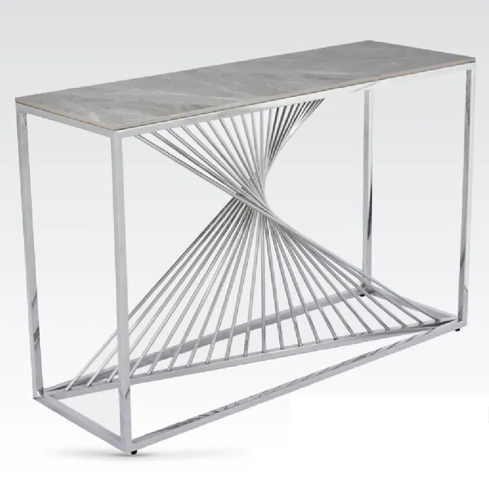 Carpi Sintered Stone Console Table with Chrome Frame - Grey