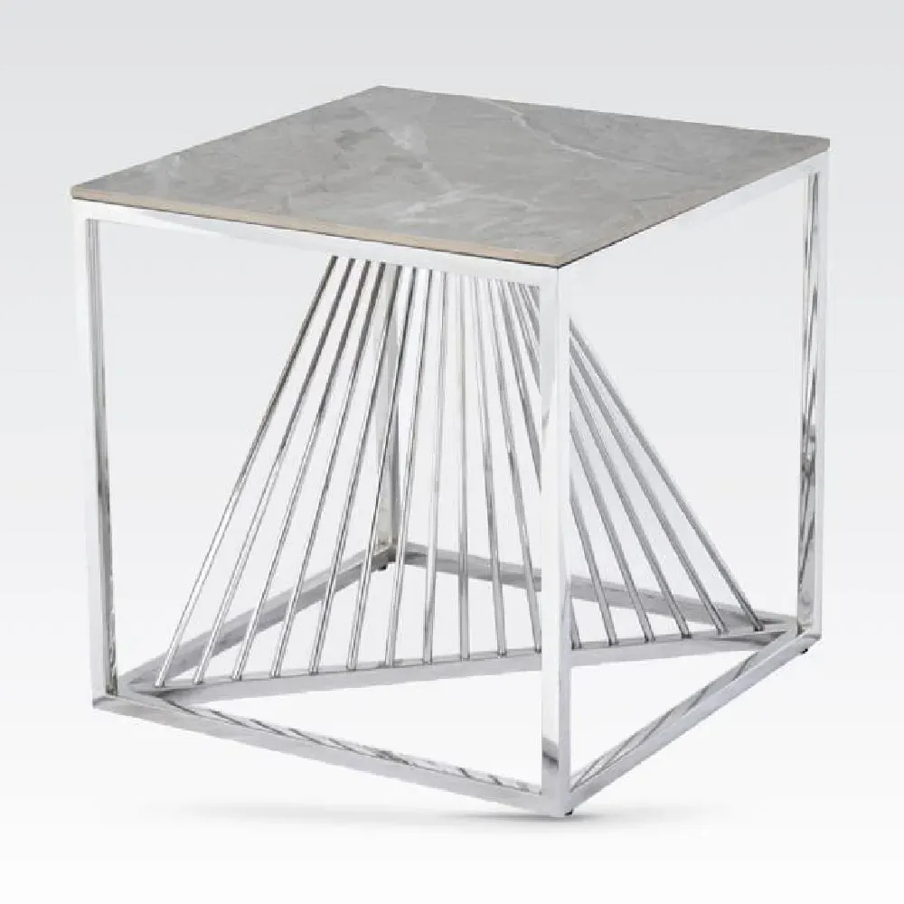 Carpi Sintered Stone End Table with Chrome Frame - Grey