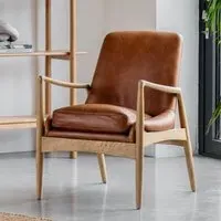 Carrara Leather Armchair with Wooden Frame - Brown, Leather