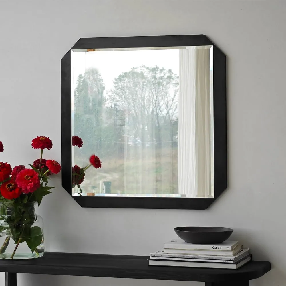 Carre Square Wall Mirror - Black, Wood product