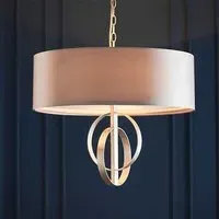 Carson Large Pendant Light - Antique Silver, Mink Fabric