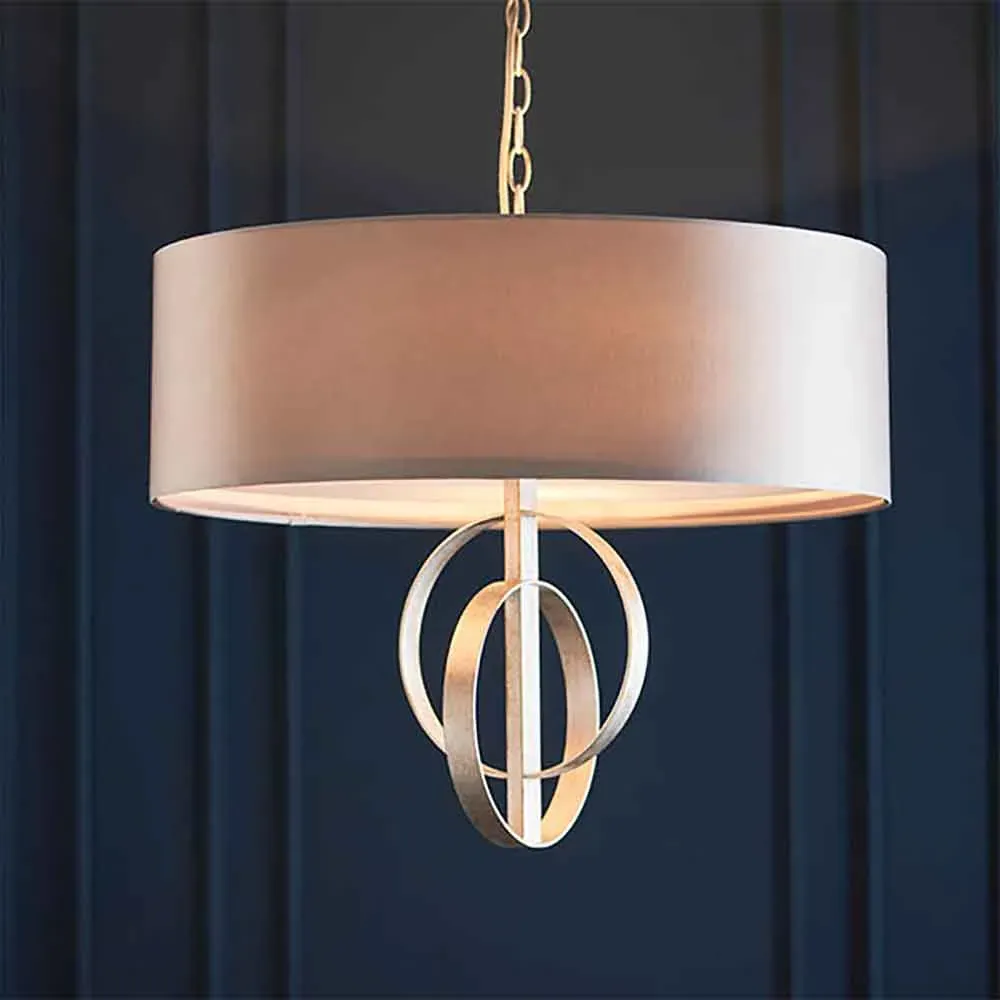 Carson Large Pendant Light - Antique Silver, Mink Fabric