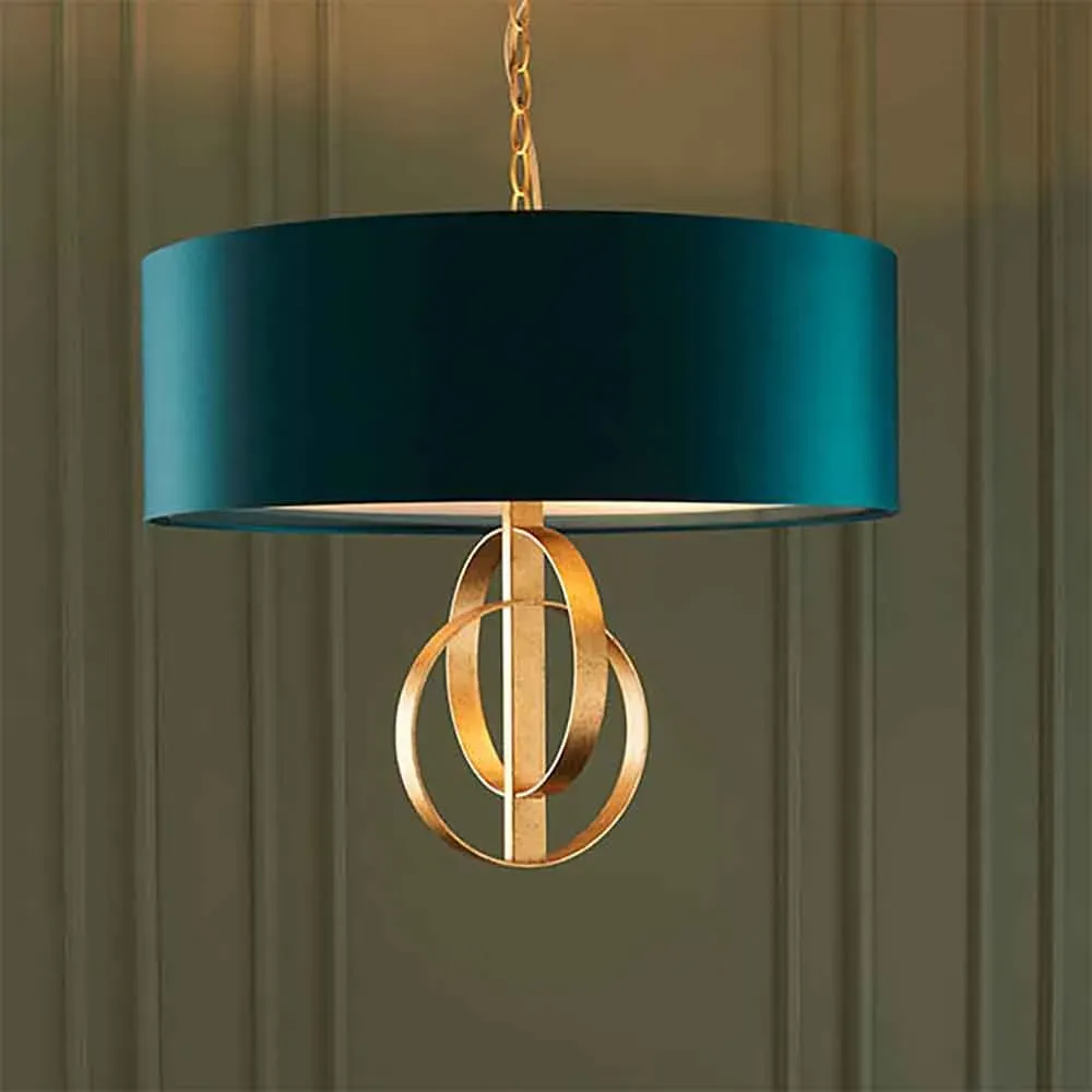 Carson Small Pendant Light Adjustable - Teal, Fabric product