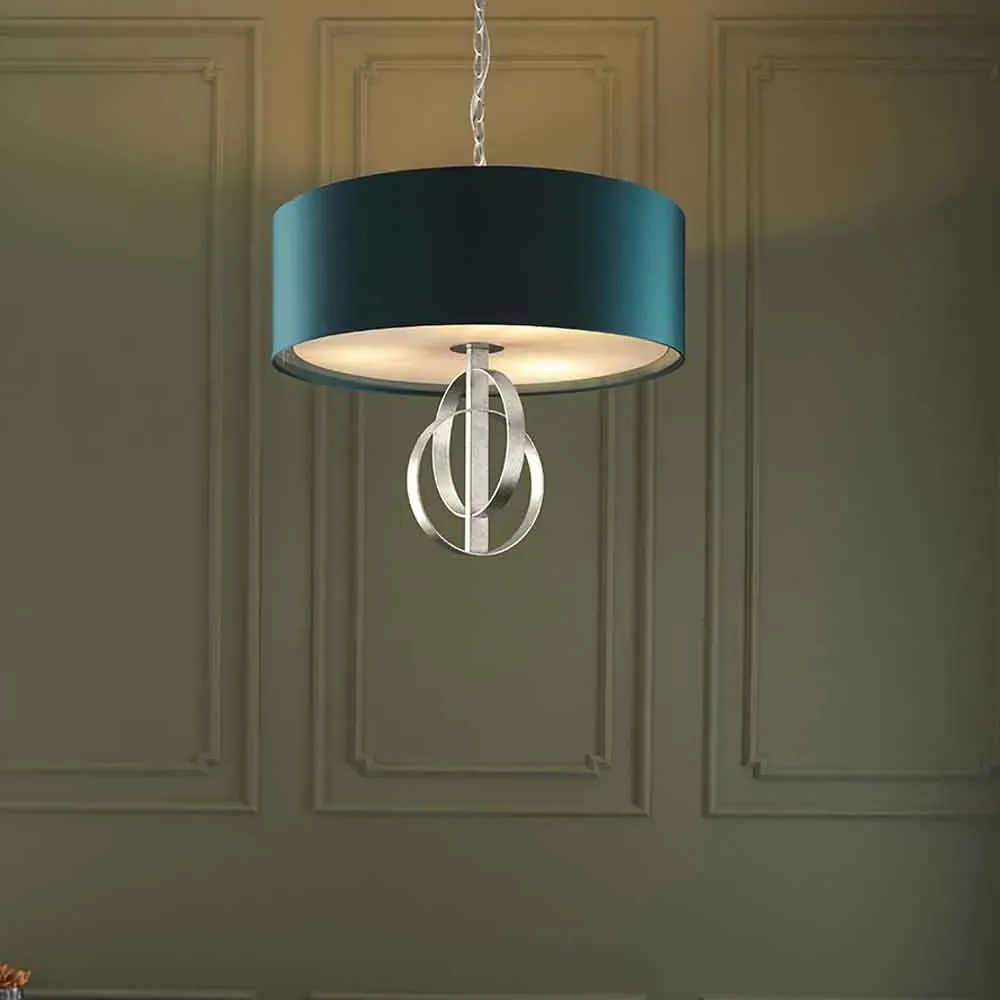 Carson Small Pendant Light - Teal, Antique Silver