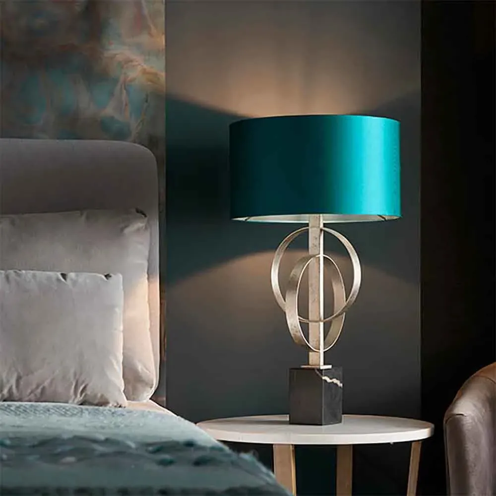 Carson Table Lamp Double-Hoop - Teal, Antique Silver product