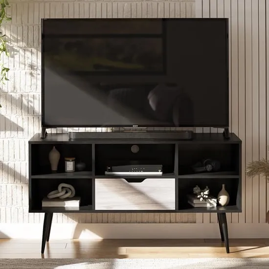 Carson TV Stand with Drawer - Black Oak