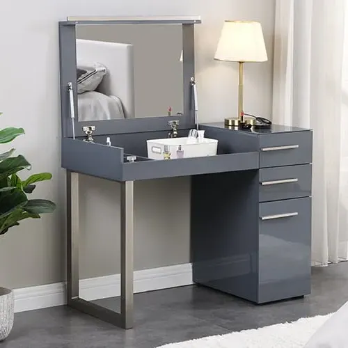 Carter Dressing Table with Mirror - Grey, High Gloss image