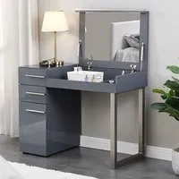Carter Dressing Table with Mirror - Grey, High Gloss alternate view