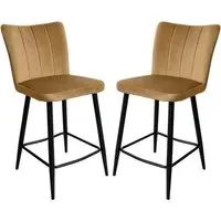Carteret Counter Bar Stools Pair - Camel, Velvet