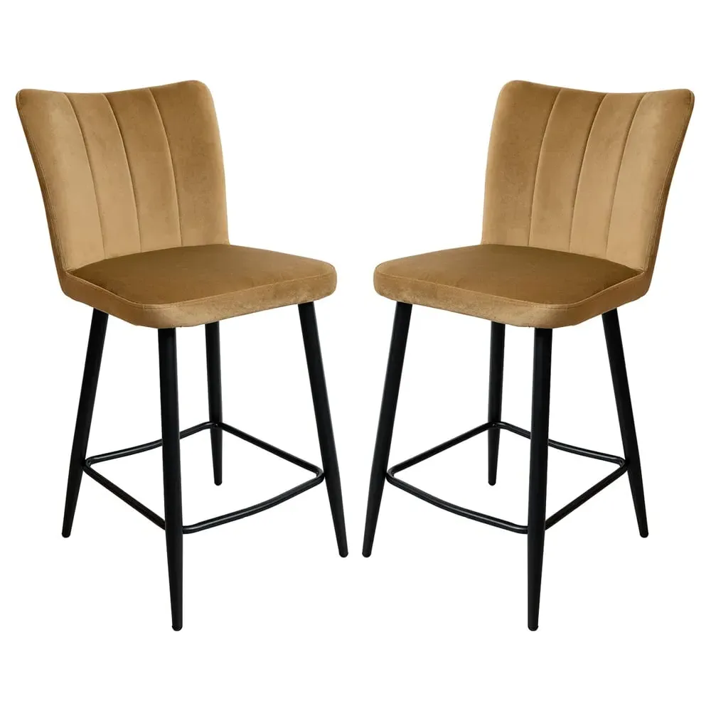 Carteret Counter Bar Stools Pair - Camel, Velvet image