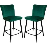 Carteret Counter Bar Stools Pair - Green, Velvet