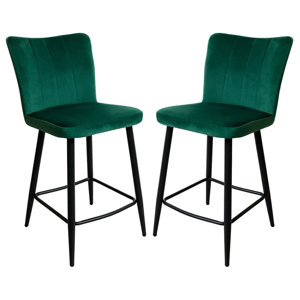 Carteret Counter Bar Stools Pair - Green, Velvet