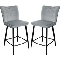 Carteret Counter Bar Stools Pair - Grey, Velvet