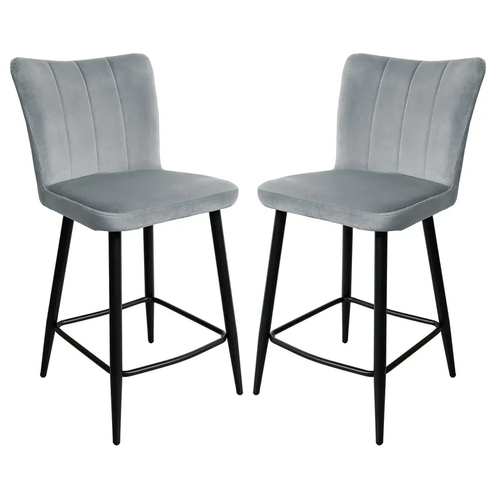 Carteret Counter Bar Stools Pair - Grey, Velvet