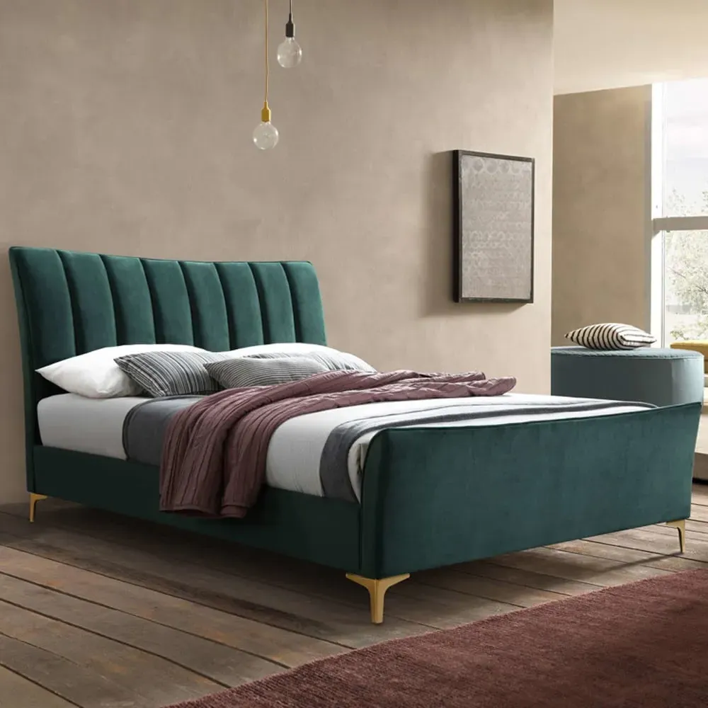 Carteret King Size Bed Frame - Green, Fabric