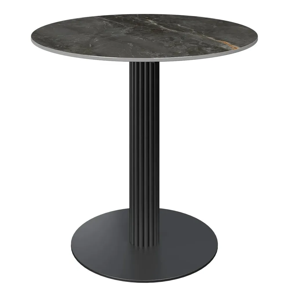 Carteret Round Dining Table with Ribbed Base - Grey, Ceramic image