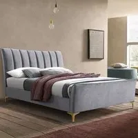 Carteret Small Double Bed Frame - Grey, Velvet