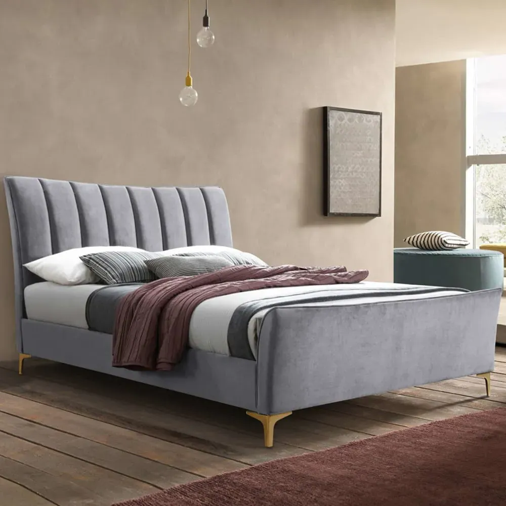 Carteret Small Double Bed Frame - Grey, Velvet